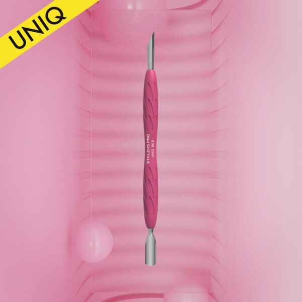 Manicure pusher Gummy with silicone handle UNIQ 10 TYPE 2 (rounded narrow and beveled pusher) obrázek 1